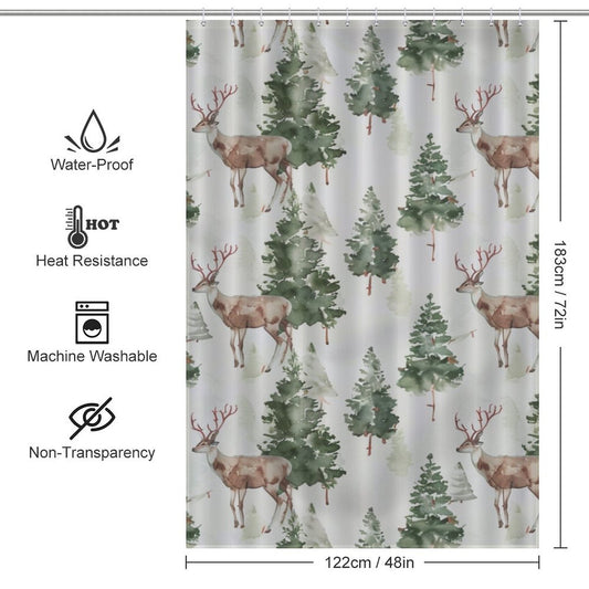 Green Forest Deer Winter Shower Curtain