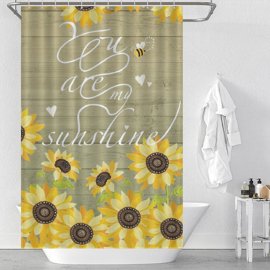 Green Wood Grain Sunshine Sunflower Shower Curtain