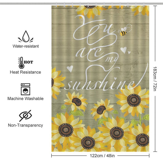 Green Wood Grain Sunshine Sunflower Shower Curtain