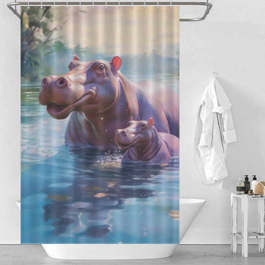 Hippo Shower Curtain River Embrace
