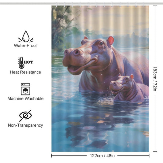 Hippo Shower Curtain River Embrace