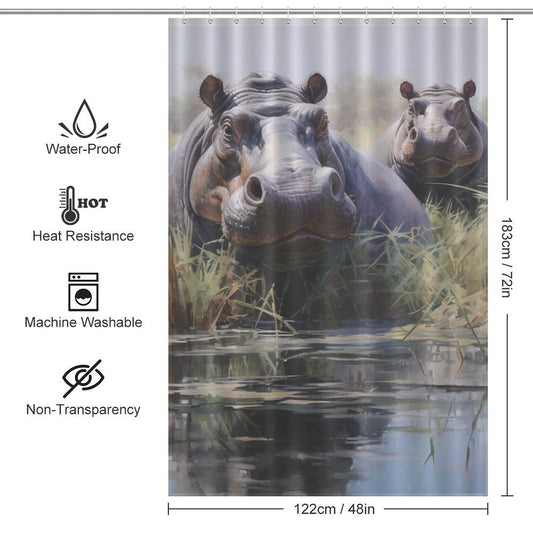 Hippo Shower Curtain Whimsical Scene