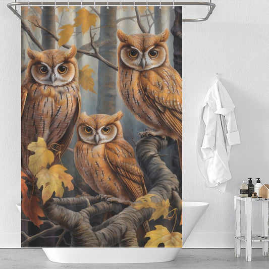 Maple Leaf Playful Owl Shower Curtain