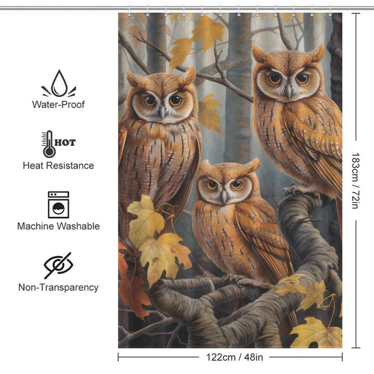 Maple Leaf Playful Owl Shower Curtain