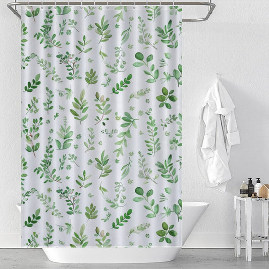 Minimalist Green Floral Boho Shower Curtain