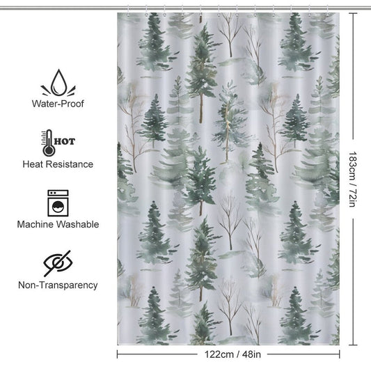 Mist Rustic PineTrees Winter Shower Curtain