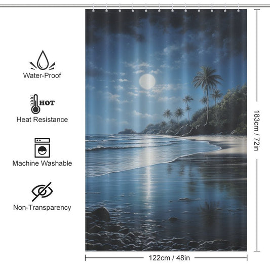 Moonlit Beach Shower Curtain Palm Breeze