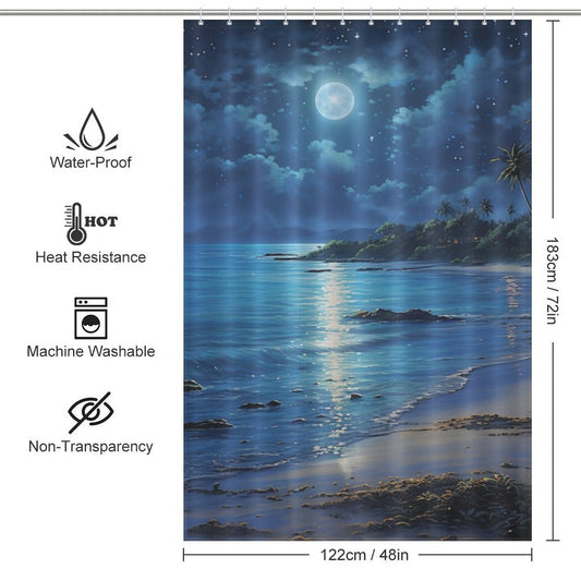 Moonlit Beach Shower Curtain Sunset Beauty