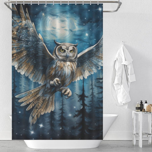 Moonlit Night Vibrant Owl Shower Curtain