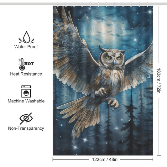 Moonlit Night Vibrant Owl Shower Curtain