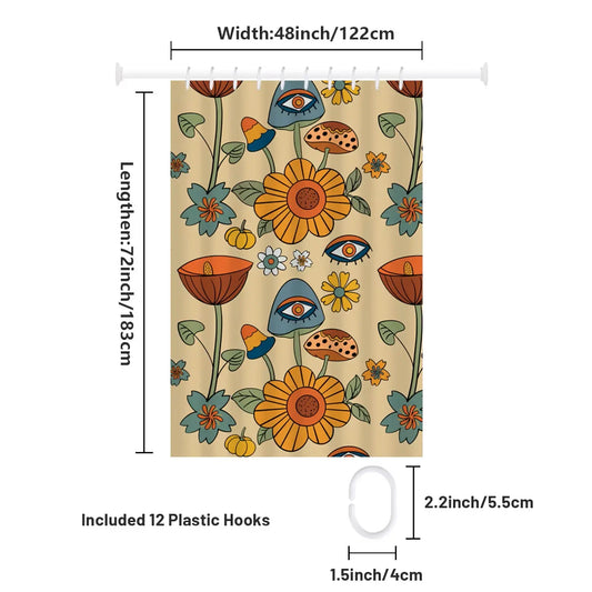 Add a touch of nature to your bathroom decor with this Mushroom Eye Flowers Shower Curtain adorned with birds and flowers from Cotton Cat.