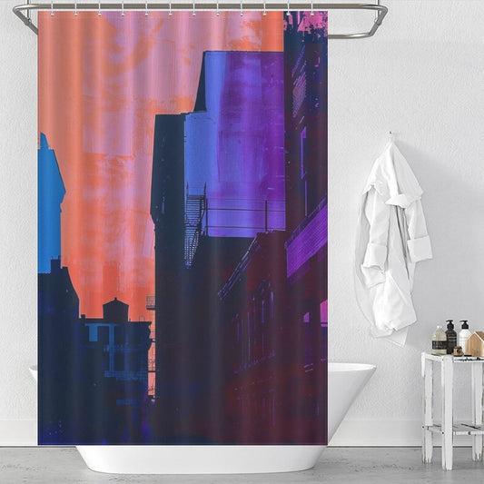 Neon Lights Cityscape Shower Curtain