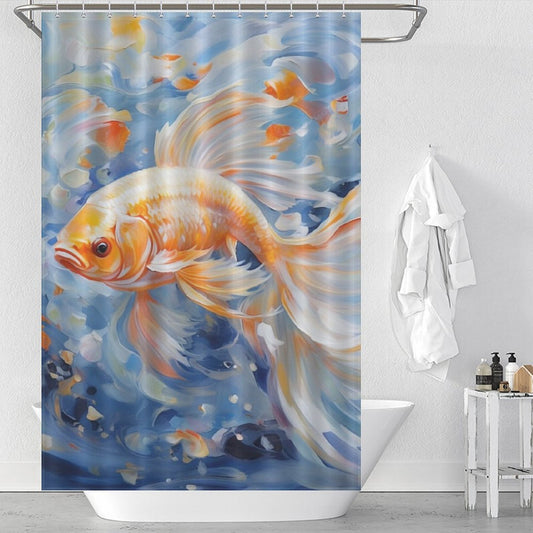 Peaceful goldfish shower curtain Lotus
