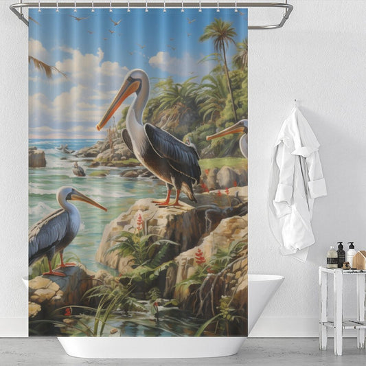 Pelican Beach Shower Curtain Seaside Whispers