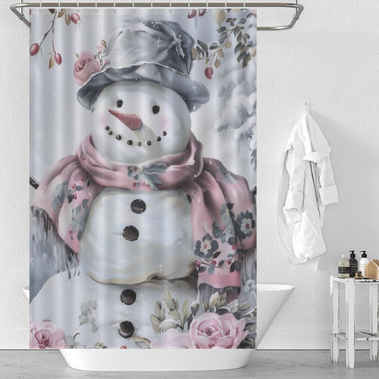 Pink Cute Snowman Winter Shower Curtain