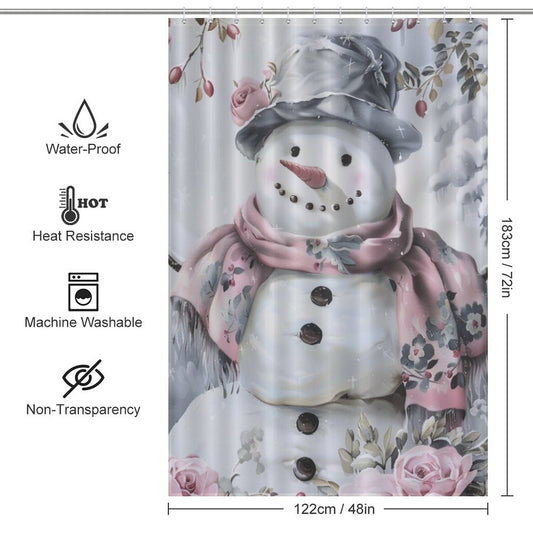 Pink Cute Snowman Winter Shower Curtain