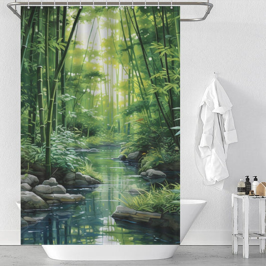 Realistic Forest Bamboo Shower Curtain