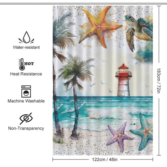 Red Lighthouse Scenery Beach Shower Curtain