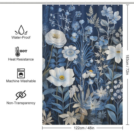 Refreshing Blue Floral Shower Curtain