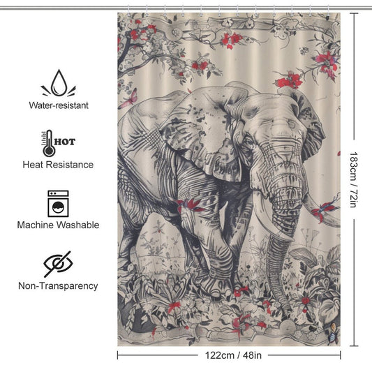 Retro Elephant under Tree Shower Curtain