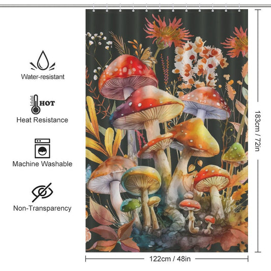 Retro Leaf Floral Mushroom Shower Curtain