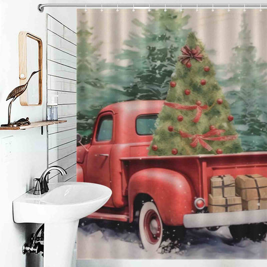 Retro Truck Tree Christmas Shower Curtain
