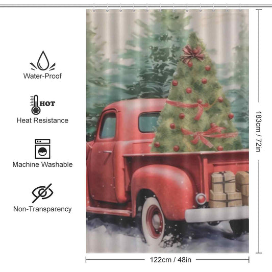 Retro Truck Tree Christmas Shower Curtain