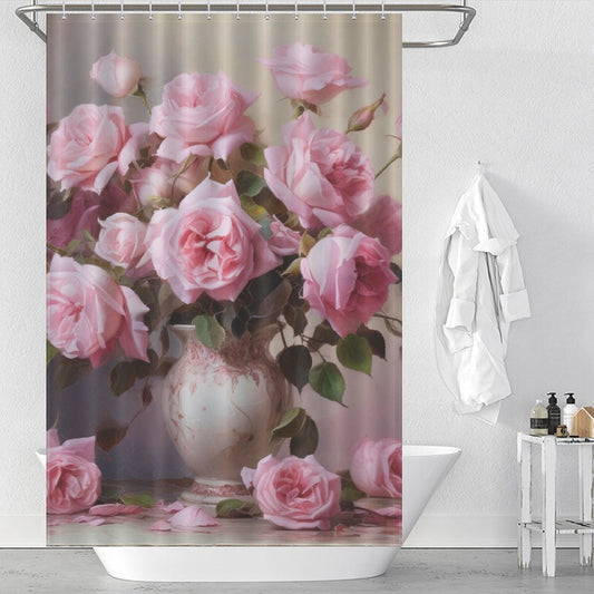 Romantic Bloom Pink Rose Shower Curtain"