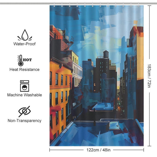 Rooftops Twilight Cityscape Shower Curtain