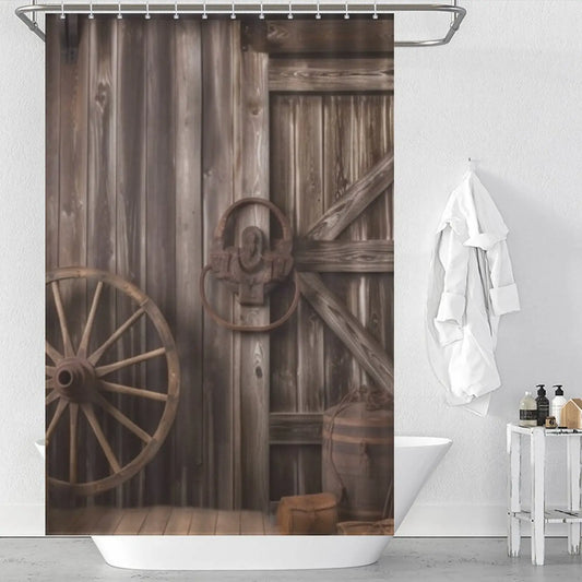 Add a touch of rustic elegance to your bathroom decor with this Rustic Barn Door Shower Curtain by Cotton Cat. Perfect for those who appreciate the charm of rustic barn doors, this vintage-inspired shower curtain features a wagon wheel design.