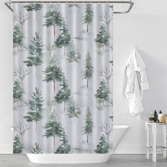 Rustic Winter Pine Trees Winter Shower Curtain