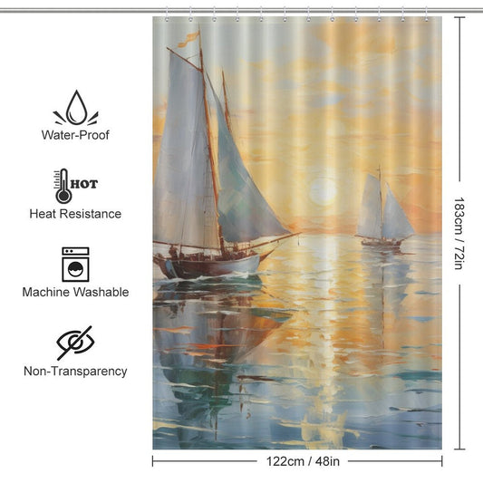 Sailboat Beach Shower Curtain Seaside Serenity
