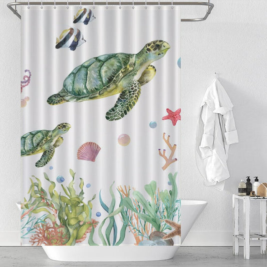 Sea Horse Turtle Octopus Beach Shower Curtain