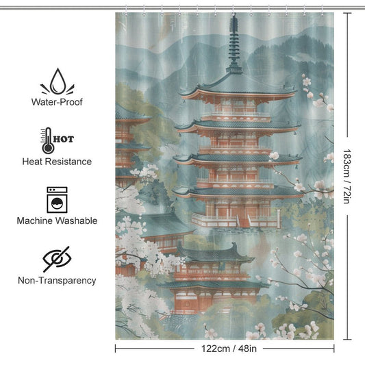 Serene Atmosphere Pagoda Shower Curtain