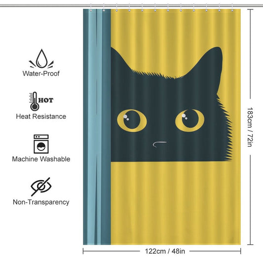 Shy Cute Cat Peeking Shower Curtain
