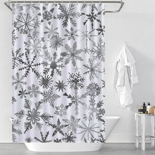 Silver Grey & White Snowflake Winter Shower Curtain