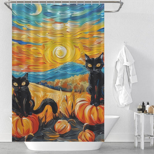 Starry Night Black Cat Shower Curtain