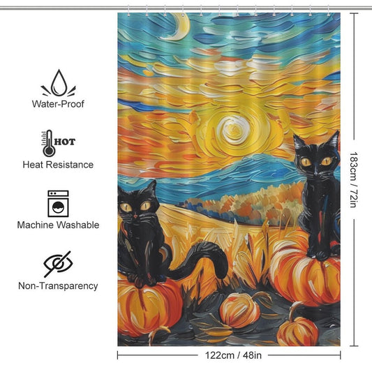 Starry Night Black Cat Shower Curtain