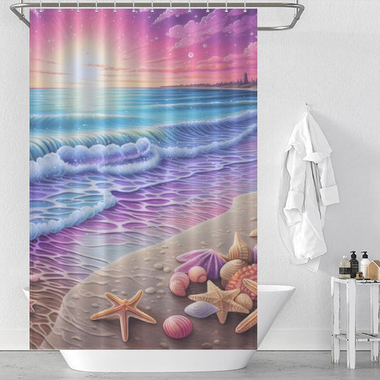 Sunset Purple Starfish Beach Shower Curtain