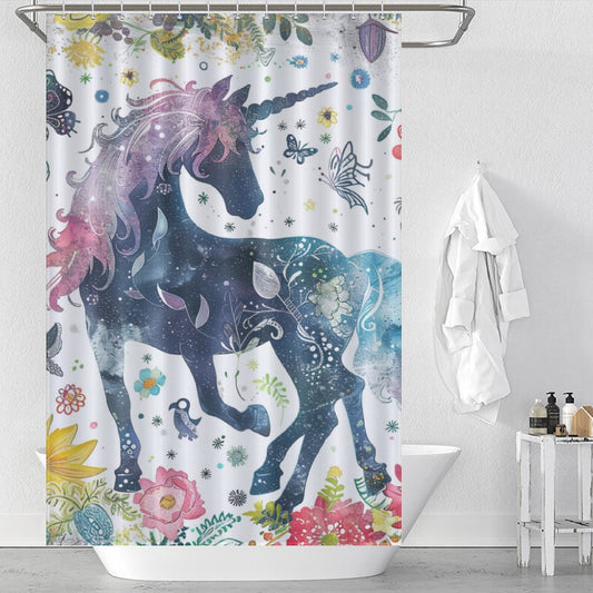 Unicorn Floral Boho Shower Curtain