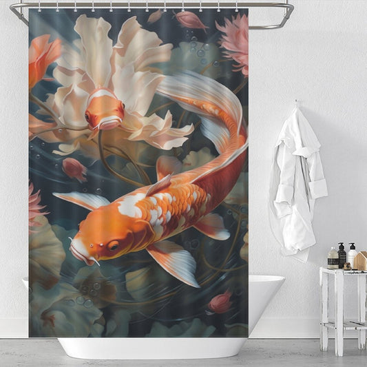 Vibrant Flora goldfish shower curtain