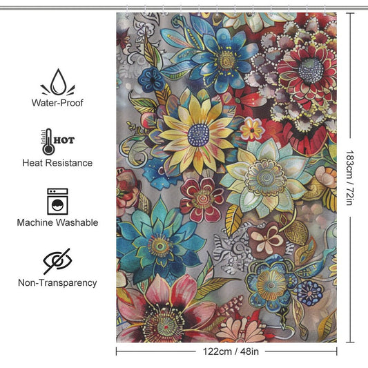 Vibrant Floral Boho Shower curtain