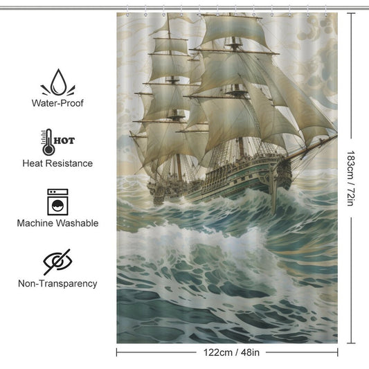 Vintage Sailing Journey Ship Shower Curtain