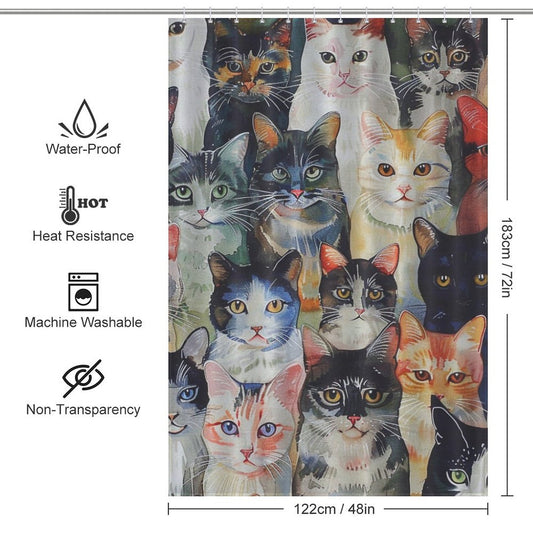 Watercolor Beautiful Cute Cat Shower Curtain
