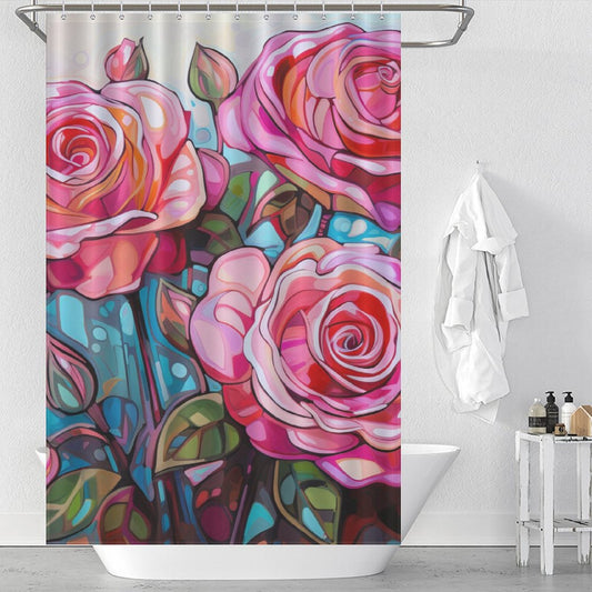 Watercolor Chic Pink Rose Shower Curtain