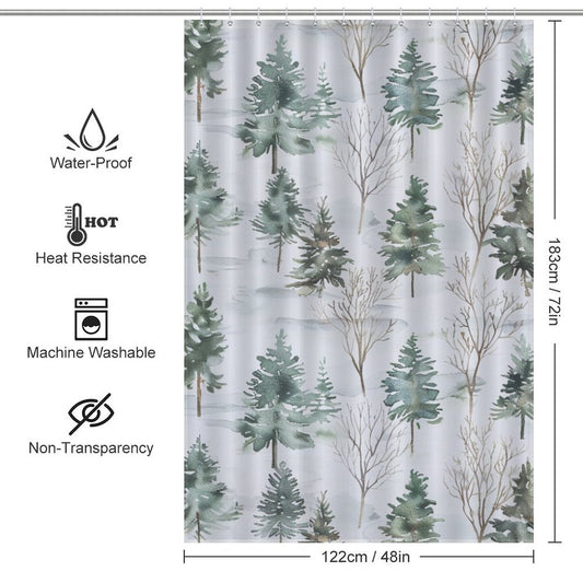 Watercolor Rustic PineTrees Winter Shower Curtain