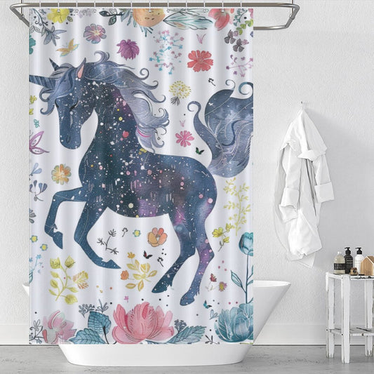 Watercolor Unicorn Floral Boho Shower Curtain
