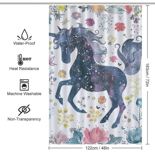 Watercolor Unicorn Floral Boho Shower Curtain