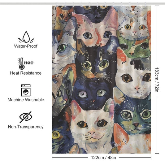 Watercolor Vibrant Cat Shower Curtain