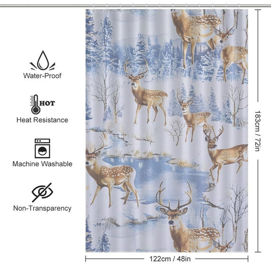 White Snow Deer Winter Shower Curtain